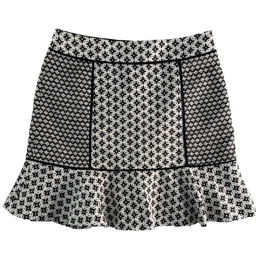 LOFT Black and‎ White Mixed Geometric Jacquard Ruffle Flare Skirt Size 4 Spring